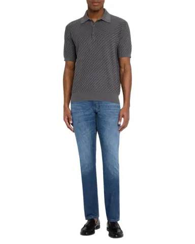 Brioni Men's Basketweave Stitch Polo Sweater | Thumbnail 1 Brioni Men's Basketweave Stitch Polo Sweater | Thumbnail 1