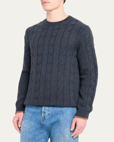 Bergdorf Goodman Men's Cashmere Cable Crewneck Sweater | Thumbnail 4 Bergdorf Goodman Men's Cashmere Cable Crewneck Sweater | Thumbnail 4