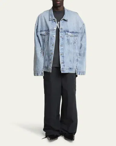 Balenciaga Men's Pieced Denim and Terry Trucker Jacket | Thumbnail 2