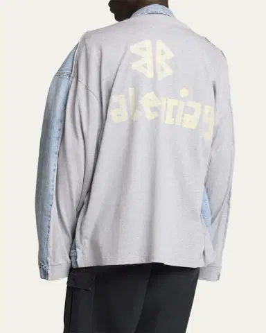 Balenciaga Men's Pieced Denim and Terry Trucker Jacket | Thumbnail 3