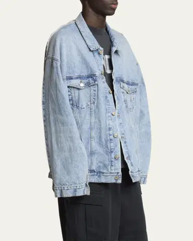 Balenciaga Men's Pieced Denim and Terry Trucker Jacket | Thumbnail 4