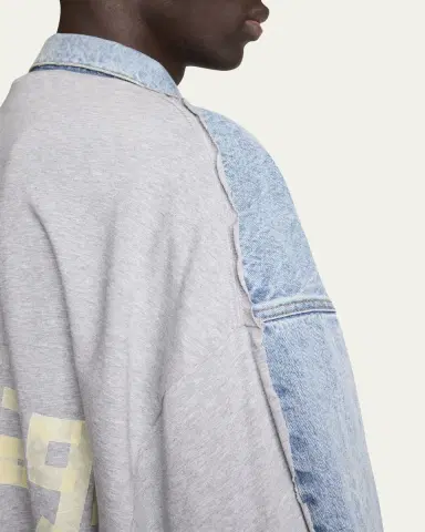 Balenciaga Men's Pieced Denim and Terry Trucker Jacket | Thumbnail 5