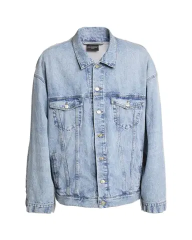 Balenciaga Men's Pieced Denim and Terry Trucker Jacket | Thumbnail 1