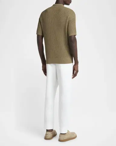 Giorgio Armani Men's Textured Knit Short-Sleeve Quarter-Zip Polo Sweater | Thumbnail 2