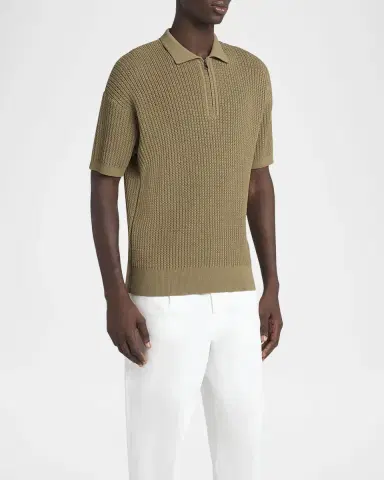 Giorgio Armani Men's Textured Knit Short-Sleeve Quarter-Zip Polo Sweater | Thumbnail 3