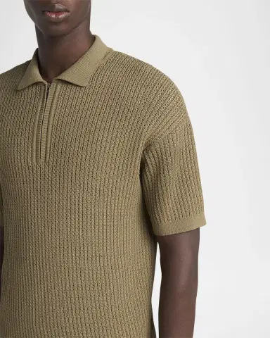 Giorgio Armani Men's Textured Knit Short-Sleeve Quarter-Zip Polo Sweater | Thumbnail 4