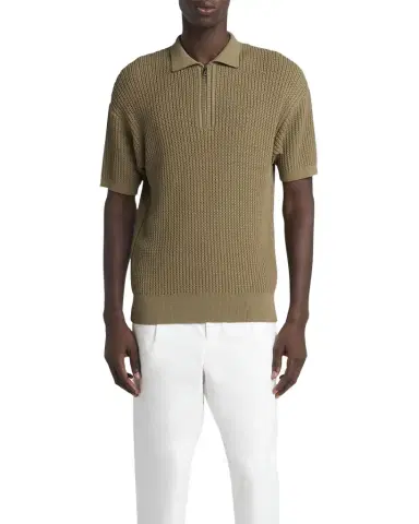 Giorgio Armani Men's Textured Knit Short-Sleeve Quarter-Zip Polo Sweater | Thumbnail 1