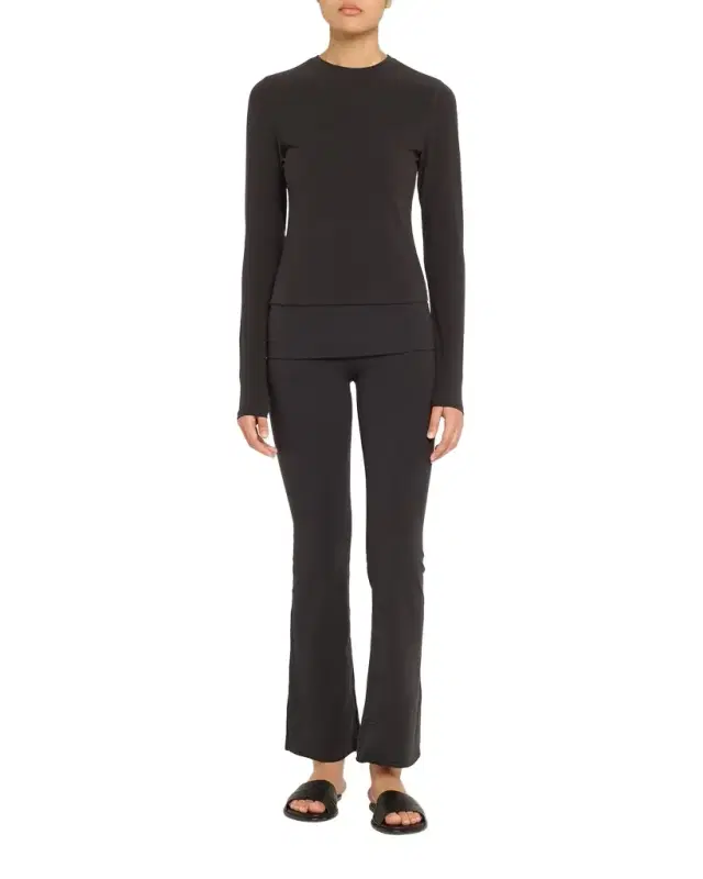 Cotton Jersey Foldover Flare-Leg Pants