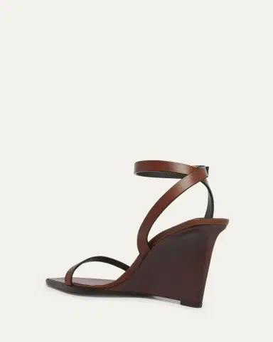 Saint Laurent May Leather Ankle-Strap Wedge Sandals | Thumbnail 4