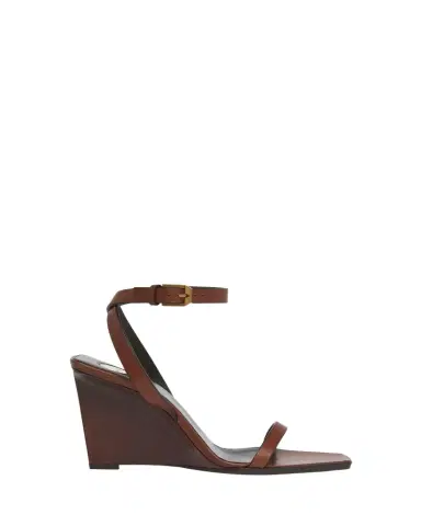 Saint Laurent May Leather Ankle-Strap Wedge Sandals | Thumbnail 1