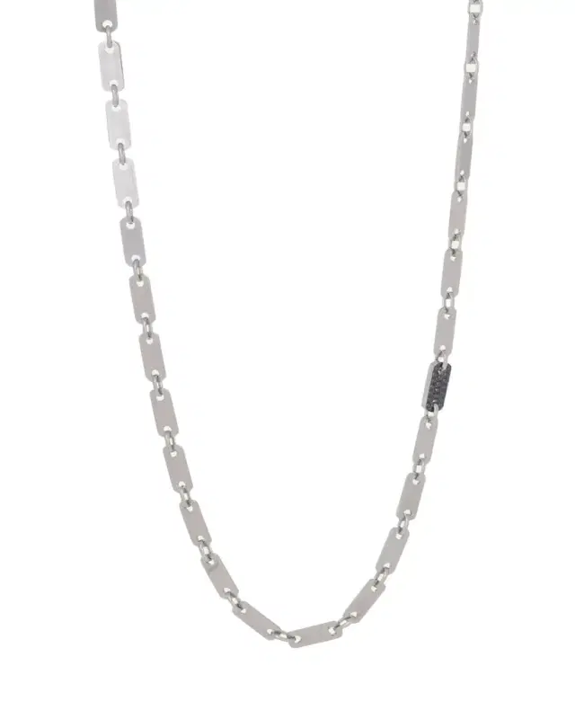 Sidney Garber Men's 18K White Gold Flat Link Tab Chain Necklace with Black Diamond Pave