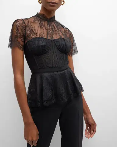 Simkhai Kehlani Sheer Lace Short-Sleeve Peplum Bustier Top | Thumbnail 6 Simkhai Kehlani Sheer Lace Short-Sleeve Peplum Bustier Top | Thumbnail 6