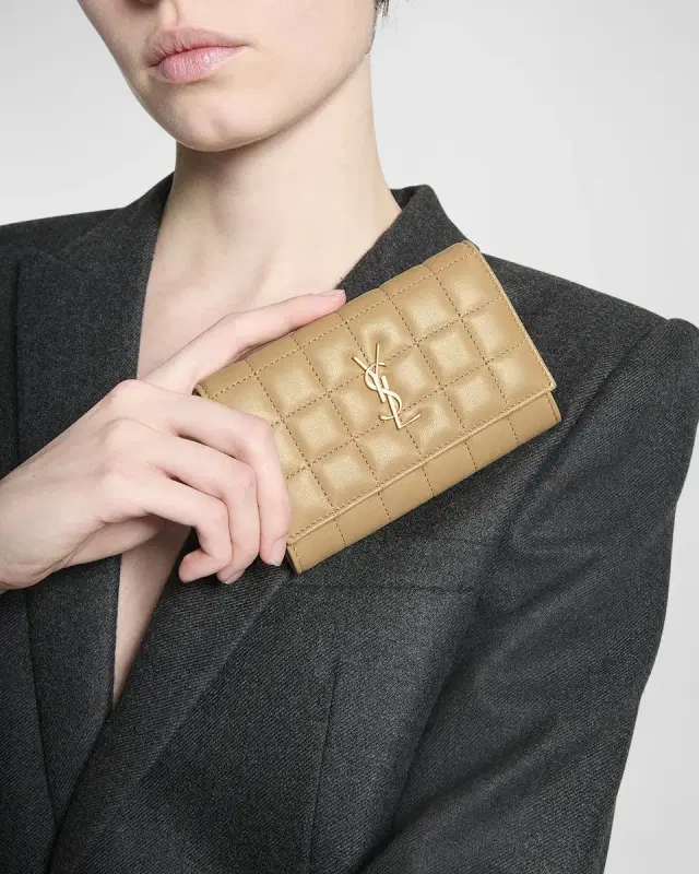 YSL Monogram Flap Small Wallet in Quilted Smooth Leather