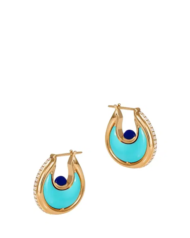 L’Atelier Nawbar Diana Diamond Hoop Earrings with Turquoise and Lapis