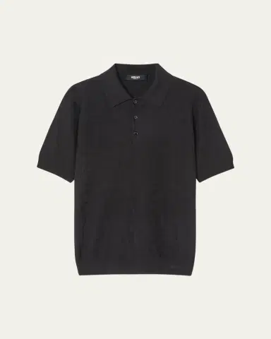 Versace Men's Tonal Barocco Knit Polo Shirt | Thumbnail 7 Versace Men's Tonal Barocco Knit Polo Shirt | Thumbnail 7