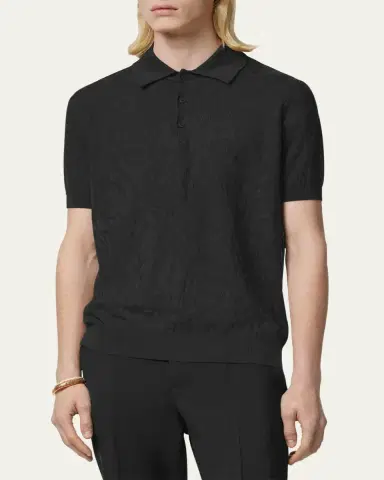 Versace Men's Tonal Barocco Knit Polo Shirt | Thumbnail 8 Versace Men's Tonal Barocco Knit Polo Shirt | Thumbnail 8