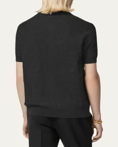 Versace Men's Tonal Barocco Knit Polo Shirt | Thumbnail 9 Versace Men's Tonal Barocco Knit Polo Shirt | Thumbnail 9