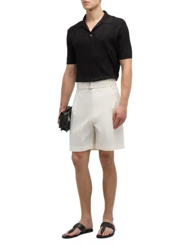 Versace Men's Tonal Barocco Knit Polo Shirt | Thumbnail 1 Versace Men's Tonal Barocco Knit Polo Shirt | Thumbnail 1