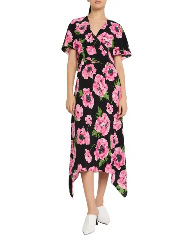 Floral Print Asymmetric Midi Dress