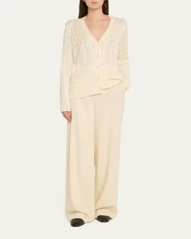 Ralph Lauren Collection High Shine Cable-Knit Cashmere Cardigan Sweater, Cream | Thumbnail 2