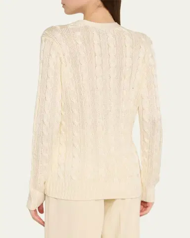 Ralph Lauren Collection High Shine Cable-Knit Cashmere Cardigan Sweater, Cream | Thumbnail 3