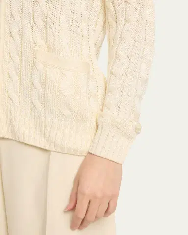 Ralph Lauren Collection High Shine Cable-Knit Cashmere Cardigan Sweater, Cream | Thumbnail 5