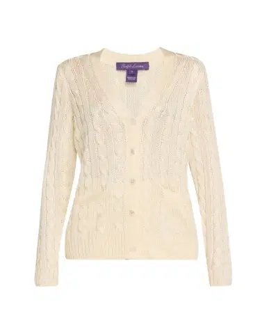 Ralph Lauren Collection High Shine Cable-Knit Cashmere Cardigan Sweater, Cream | Thumbnail 1
