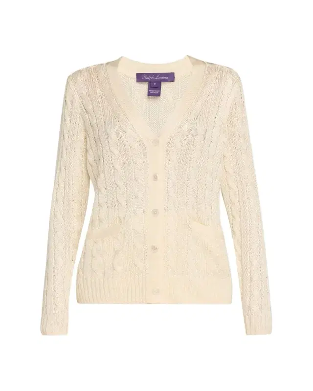 High Shine Cable-Knit Cashmere Cardigan Sweater, Cream