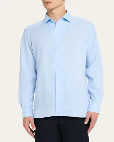 Zegna Men's Oasi Lino Casual Button-Down Shirt | Thumbnail 4 Zegna Men's Oasi Lino Casual Button-Down Shirt | Thumbnail 4