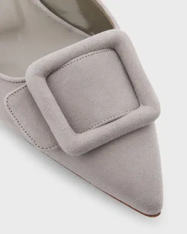 Manolo Blahnik Maysale Suede Buckle Ballerina Mules | Thumbnail 17