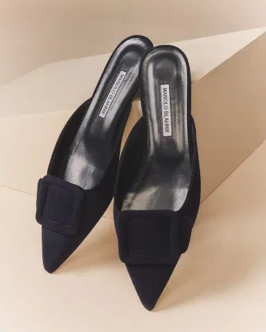 Manolo Blahnik Maysale Suede Buckle Ballerina Mules | Thumbnail 3