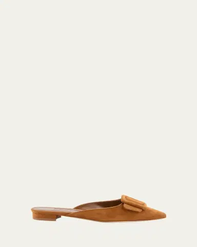 Manolo Blahnik Maysale Suede Buckle Ballerina Mules | Thumbnail 24