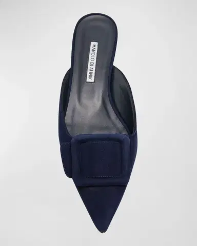Manolo Blahnik Maysale Suede Buckle Ballerina Mules | Thumbnail 4
