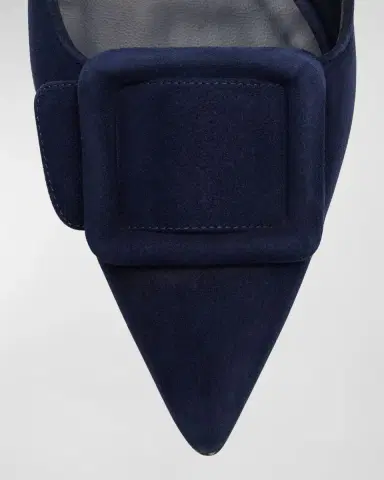 Manolo Blahnik Maysale Suede Buckle Ballerina Mules | Thumbnail 5