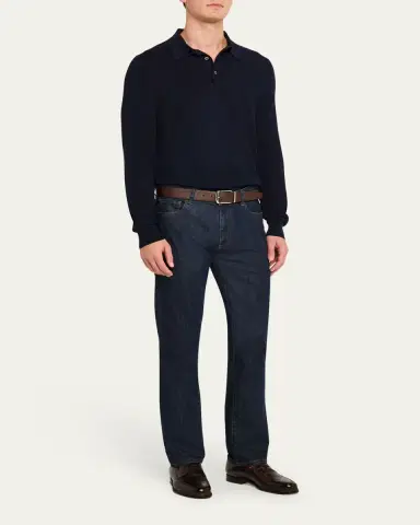 Ralph Lauren Purple Label Men's Silk-Cotton Polo Shirt | Thumbnail 2 Ralph Lauren Purple Label Men's Silk-Cotton Polo Shirt | Thumbnail 2
