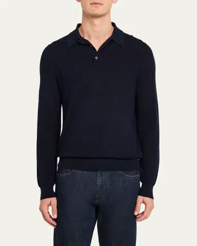 Ralph Lauren Purple Label Men's Silk-Cotton Polo Shirt | Thumbnail 4 Ralph Lauren Purple Label Men's Silk-Cotton Polo Shirt | Thumbnail 4