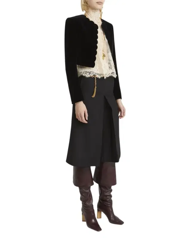 Scalloped Velvet Crop Jacket