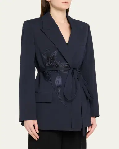 Erdem Flower Double-Breasted Belted Wool Blazer | Thumbnail 4