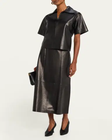 Lafayette 148 New York A-Line Leather Midi Skirt | Thumbnail 2
