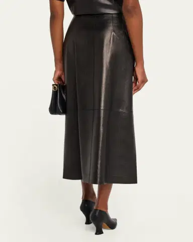 Lafayette 148 New York A-Line Leather Midi Skirt | Thumbnail 3