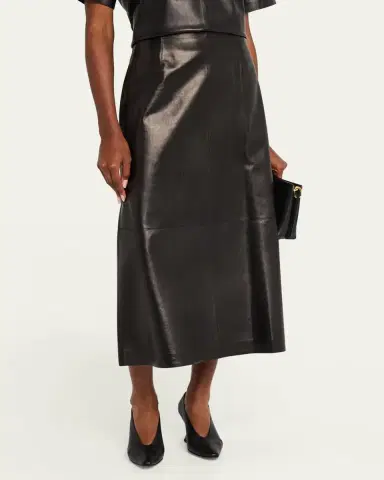 Lafayette 148 New York A-Line Leather Midi Skirt | Thumbnail 4