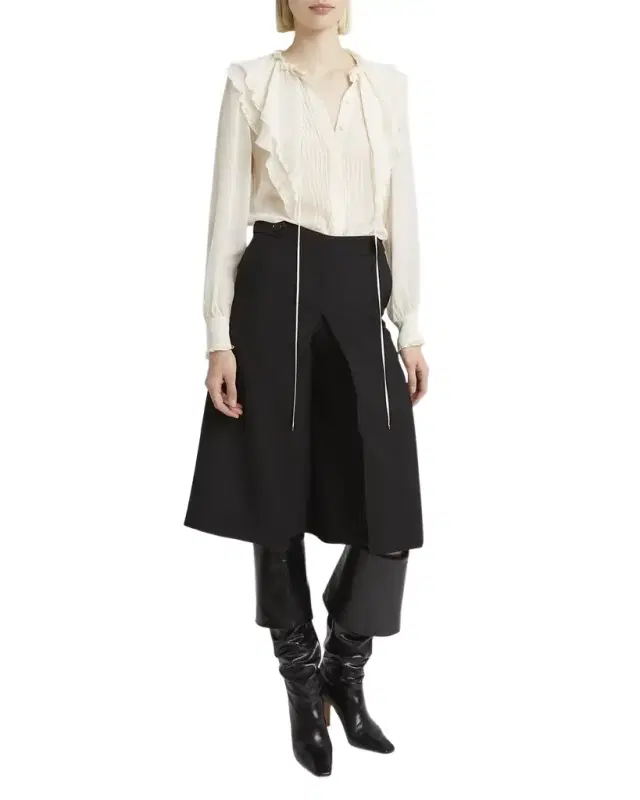 Ruffle Button-Down Silk Top