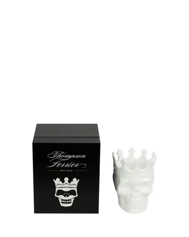 Thompson Ferrier White Louise Skull Candle, 23.3 oz. - Rose de Vents Scent