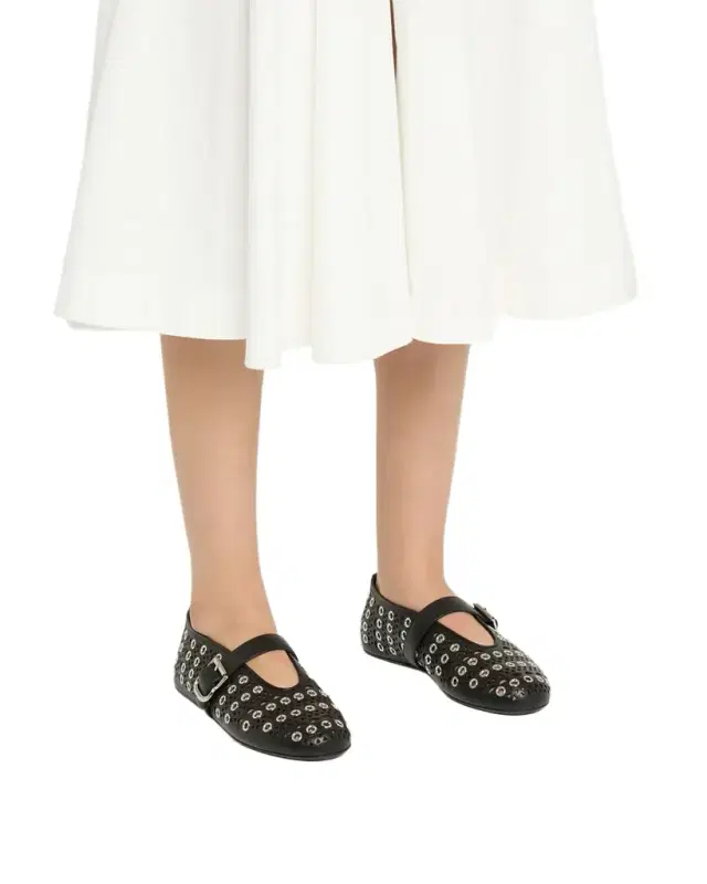 Vienne Buckle Eyelet & Laser-Cut Leather Ballet Flats