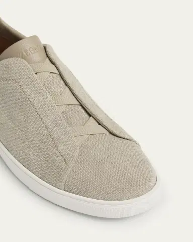 Zegna Men's Triple Stitch Linen Slip-On Sneakers | Thumbnail 3