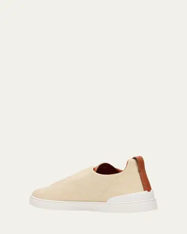 Zegna Men's Triple Stitch Linen Slip-On Sneakers | Thumbnail 4