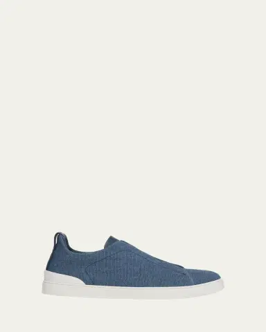 Zegna Men's Triple Stitch Linen Slip-On Sneakers | Thumbnail 6