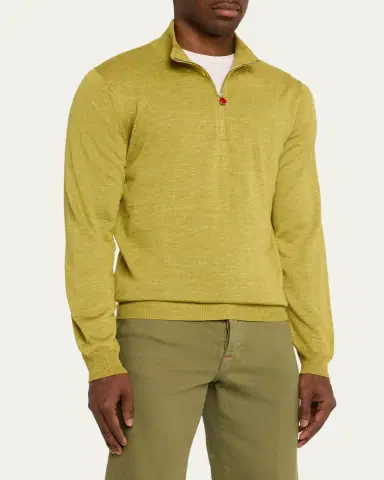 Kiton Men's Cashmere and Linen Half-Zip Sweater | Thumbnail 4 Kiton Men's Cashmere and Linen Half-Zip Sweater | Thumbnail 4