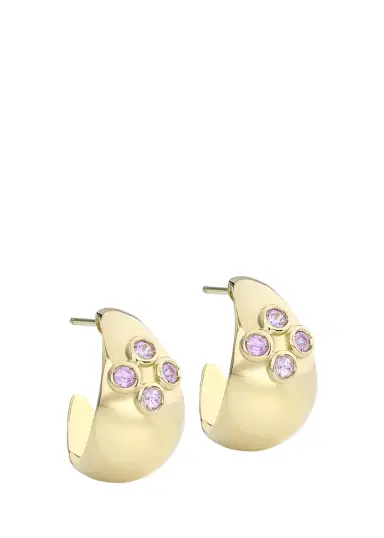 L. Klein 18K Yellow Gold Dome Hoop Earrings with Pink Sapphires | Thumbnail 3 L. Klein 18K Yellow Gold Dome Hoop Earrings with Pink Sapphires | Thumbnail 3