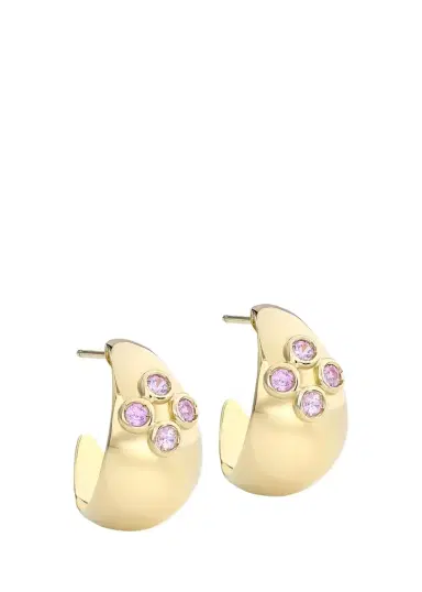 L. Klein 18K Yellow Gold Dome Hoop Earrings with Pink Sapphires | Thumbnail 1 L. Klein 18K Yellow Gold Dome Hoop Earrings with Pink Sapphires | Thumbnail 1
